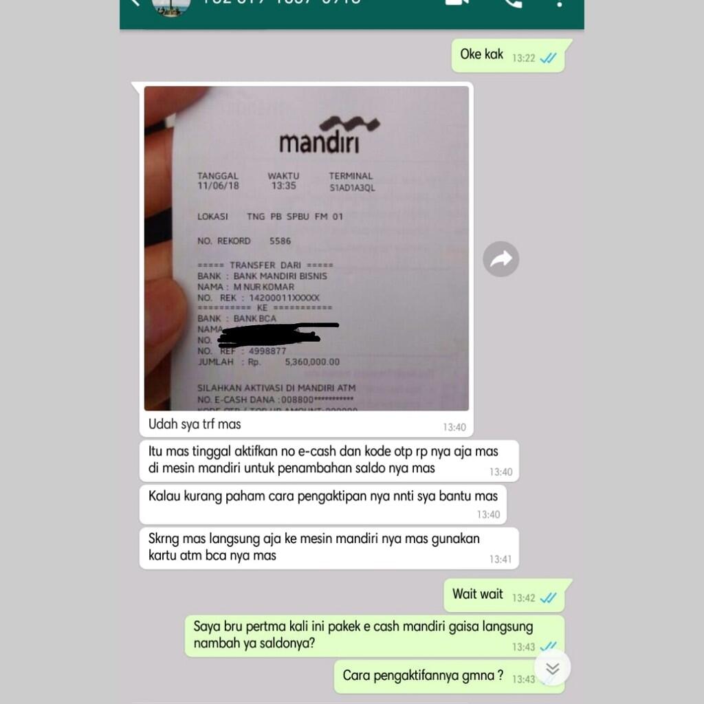 WASPADA! PENIPUAN KAMERA BERKEDOK MANDIRI E-CASH (Penipu ats nama M. Nur Komar)
