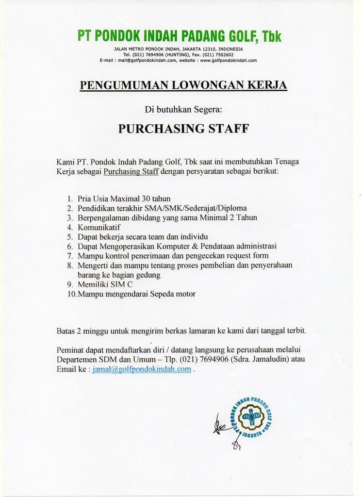 Lowongan Kerja Purchasing Staff