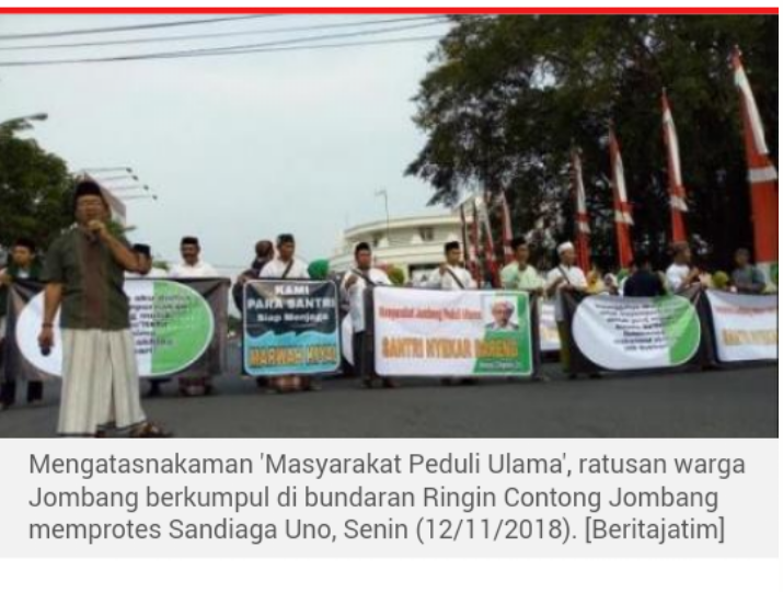 Langkahi Makam Pendiri NU, Warga Jombang Aksi Kecam Sandiaga Uno