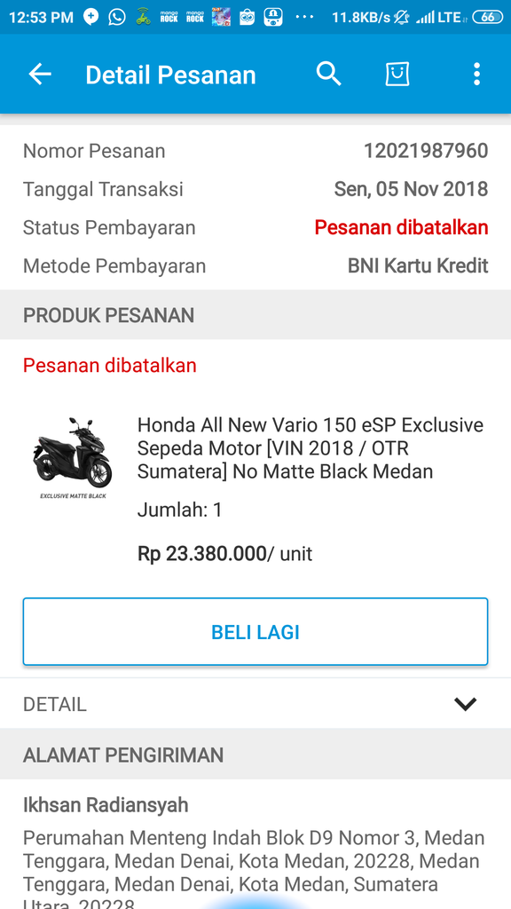 Kecewa terhadap Blibli.com atas pembelian sepeda motor 