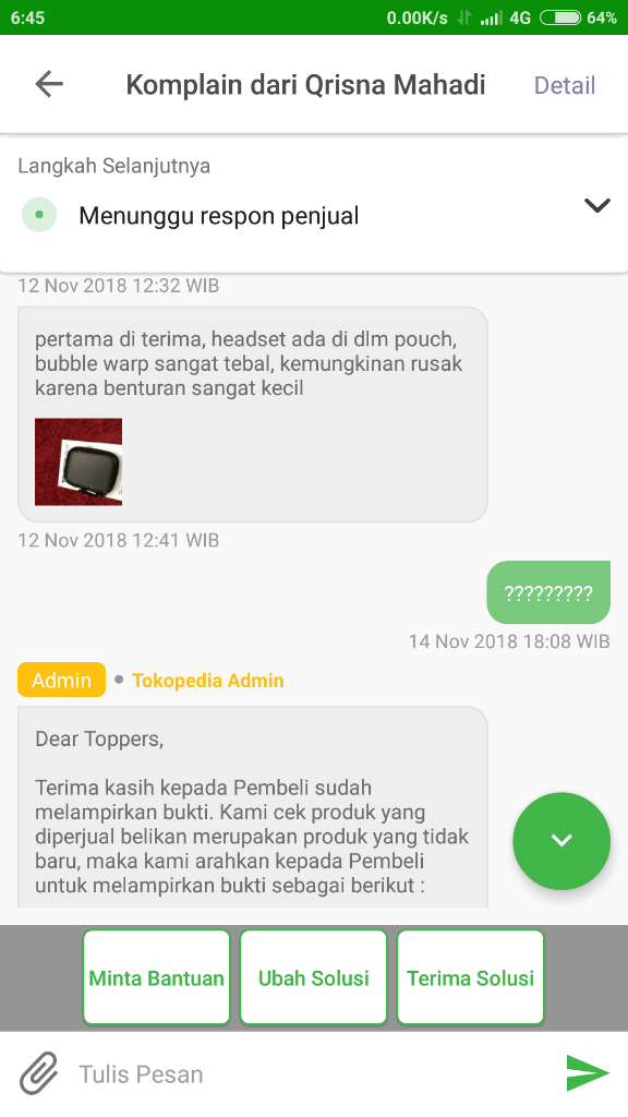 Admin Pusat Resolusi Tokopedia Sangat Teramat Bodoh Dan Bias Kepada Pembeli Nakal