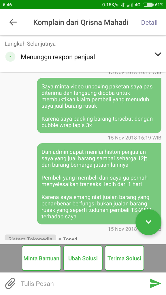 Admin Pusat Resolusi Tokopedia Sangat Teramat Bodoh Dan Bias Kepada Pembeli Nakal