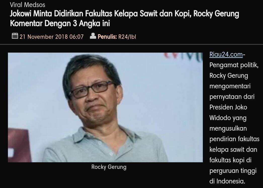 Jokowi Minta Didirikan Fakultas Kelapa Sawit dan Kopi, Rocky Gerung Komentar Dengan 3