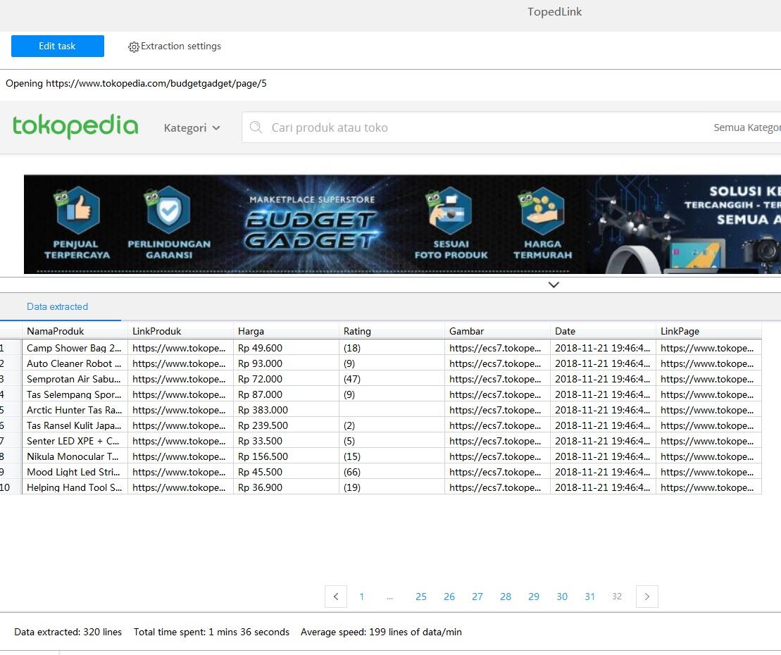 Scrape Banyak Produk dari Marketplace Tokopedia-Bukalapak-Shopee
