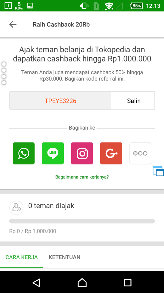 Lumayan gan, dapet 1 juta Free dari Tokopedia tanpa berjualan