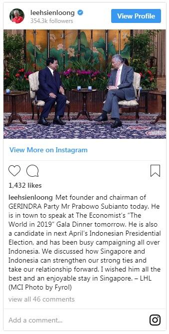 Prabowo Bertemu PM Singapura, Apa yang Dibahas ?