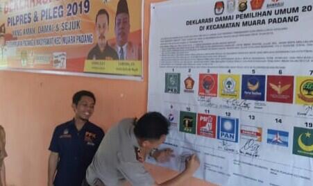 Kapolsek Muara Padang Teken 10 Poin Kesepakatan Deklarasi Damai Pemilu 2019