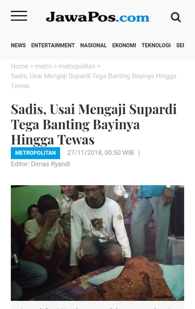 Sadis, Usai Mengaji Supardi Tega Banting Bayinya Hingga Tewas