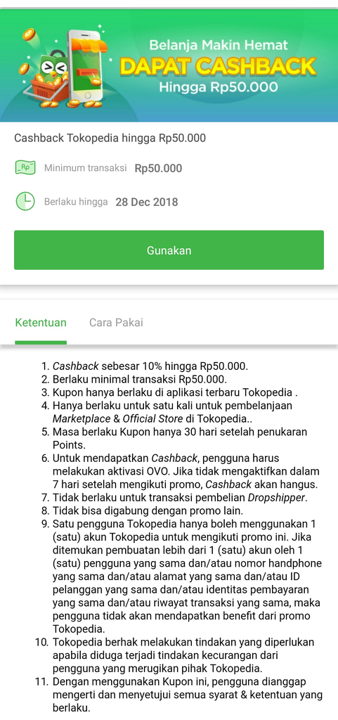 VOUCHER CASHBACK DARI PENUKARAN POIN TOKOPEDIA TIDAK DAPAT DIPAKAI