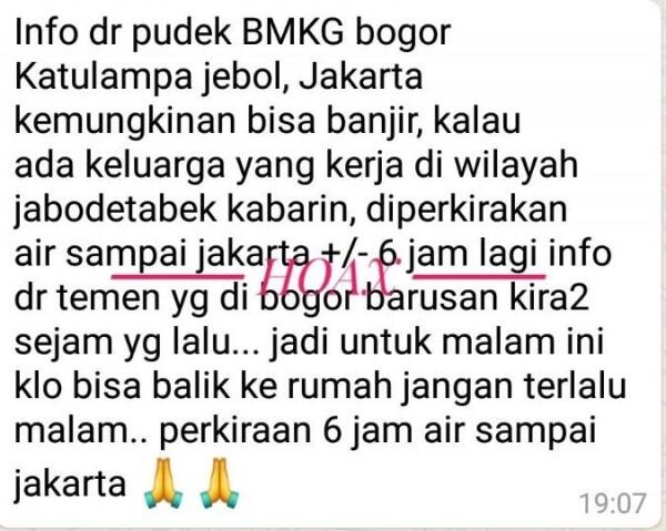 Hoaks, Kabar Bendung Katulampa Jebol, Jakarta Terancam Banjir Bohong!