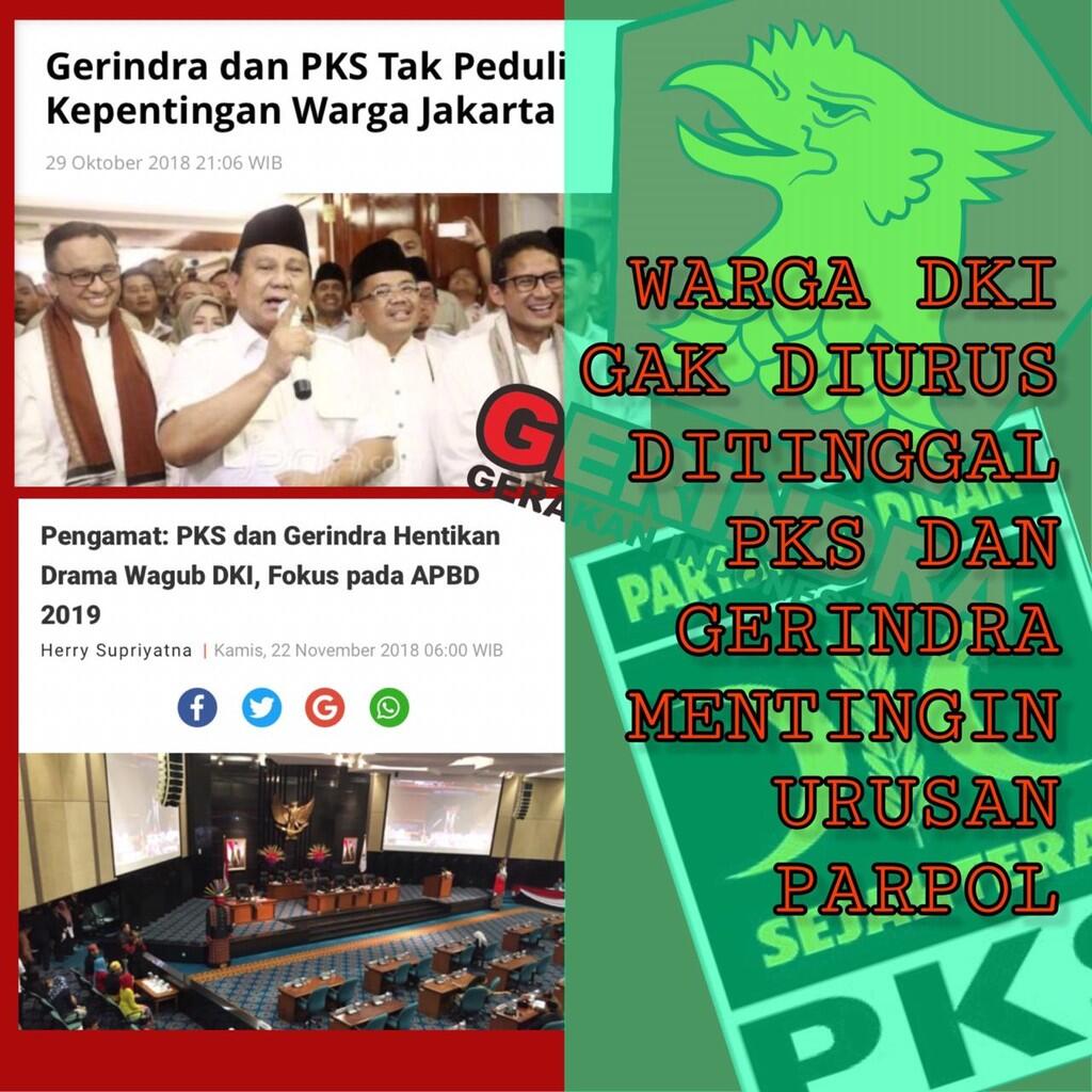 Ribut Terus soal Kursi Wagub, Gerindra dan PKS Tak Peduli Warga DKI