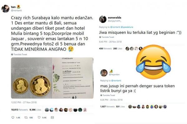 10 Rintihan Kocak Netizen Tanggapi Pernikahan Crazy Rich Surabayan