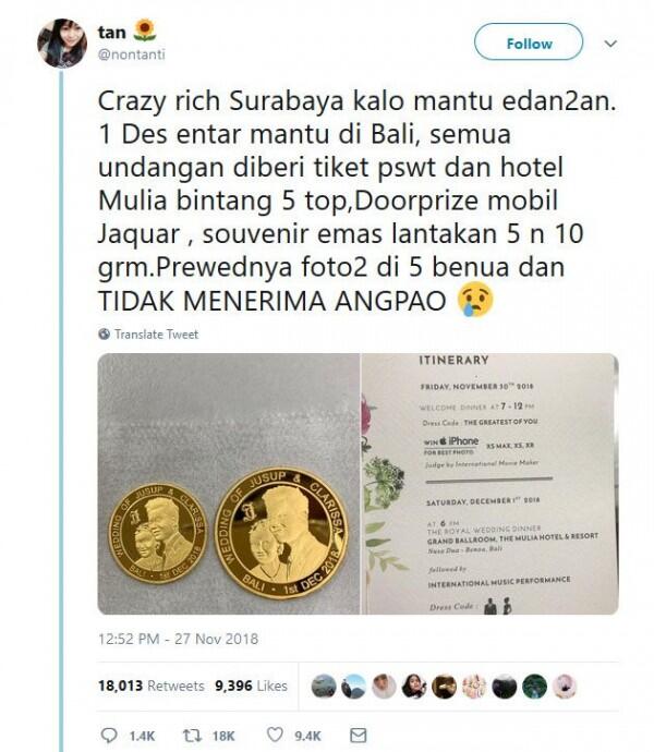 10 Rintihan Kocak Netizen Tanggapi Pernikahan Crazy Rich Surabayan