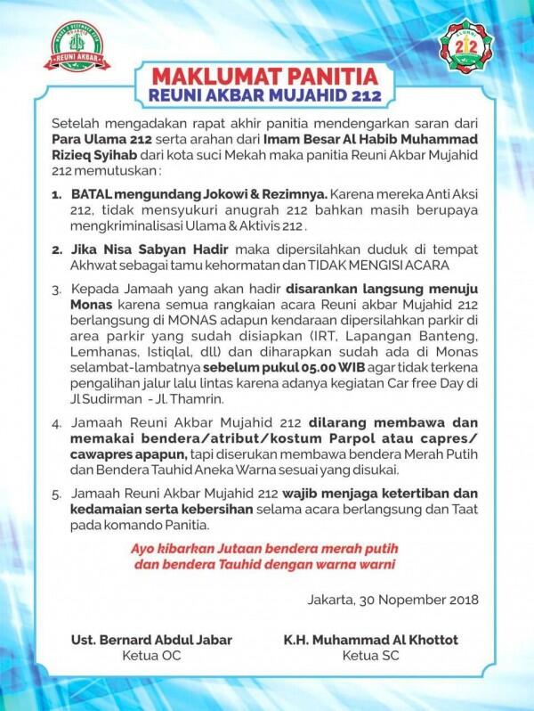 Panitia Reuni 212 Batal Undang Jokowi