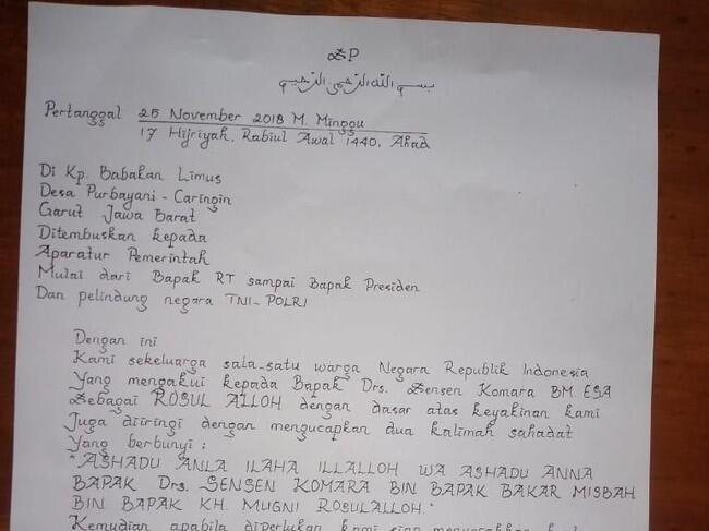 Geger Surat Sekeluarga di Garut Akui Sensen Komara Rasul Allah
