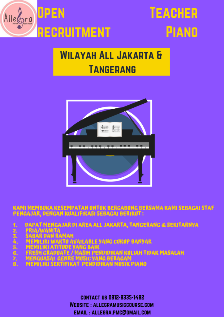 Open Recruitment Teacher Piano wilayah All Jakarta dan Tangerang