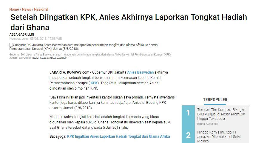 Anies Raih Tiga Penghargaan dari KPK