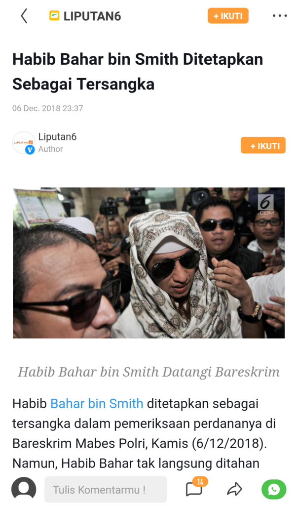 Habib Bahar bin Smith Ditetapkan Sebagai Tersangka