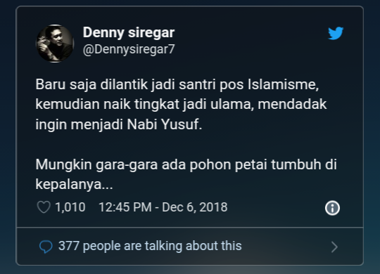 Sandiaga Mendadak Ingin Jadi Nabi Yusuf, Denny Siregar: Ada Petai di Kepalanya