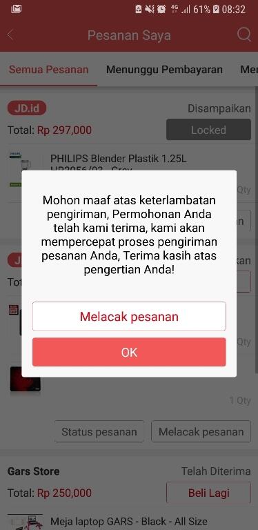 JD.id Barang uda di kurir tp tidak dikirim2, Jaminan Pengiriman/Refund Tidak Berlaku.