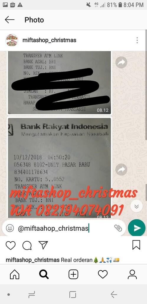 Penipuan atas nama miftashop_christmas IG Pohon Natal termurah