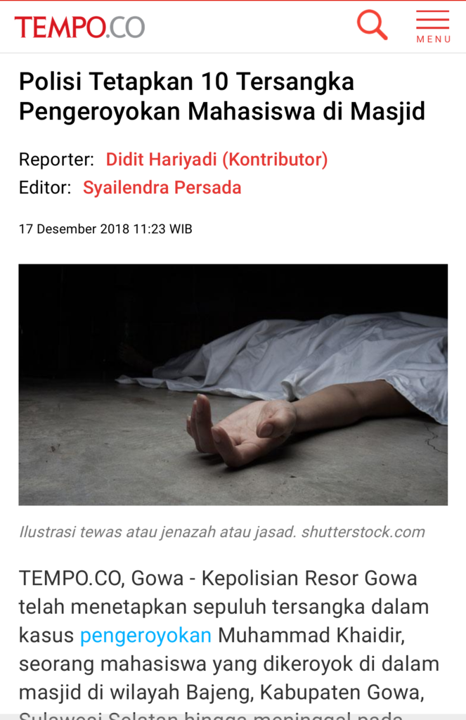 Polisi Tetapkan 10 Tersangka Pengeroyokan Mahasiswa di Masjid