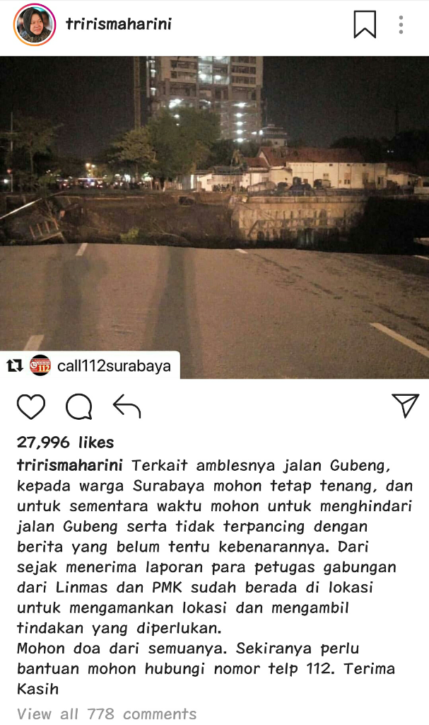 Jalan Gubeng Ambles, Ini Tanggapan Walikota Surabaya Tri Rismaharini