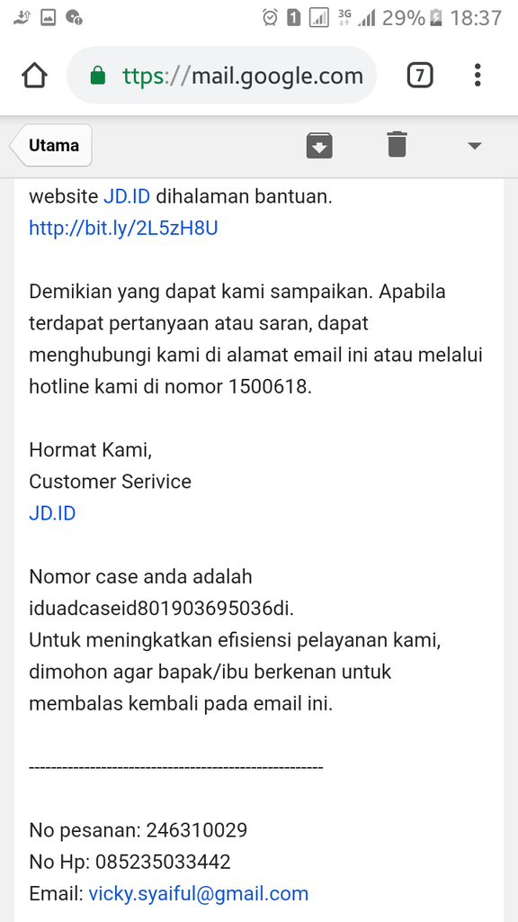 Permintaan Refund jd.id lambat macam keong