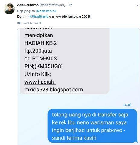 Jihad untuk Prabowo, Neno Ajak Sumbang Rp 5 Juta Perorang !!!