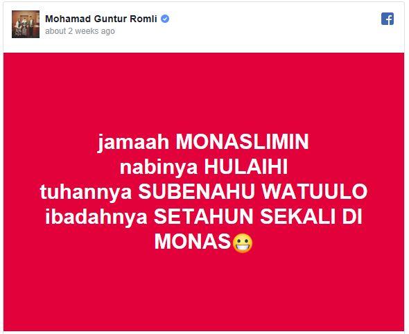 Dipolisikan karena Tulis Status FB 'Jamaah MONASlimin', Guntur Romli Akan Lapor Balik