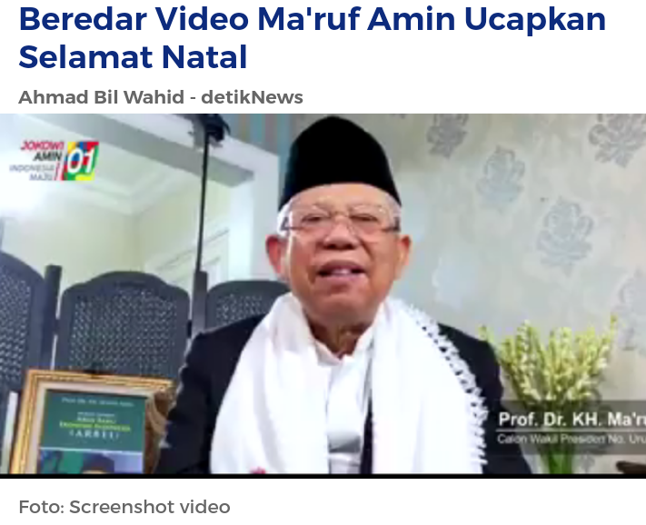 Beredar Video Ma'ruf Amin Ucapkan Selamat Natal