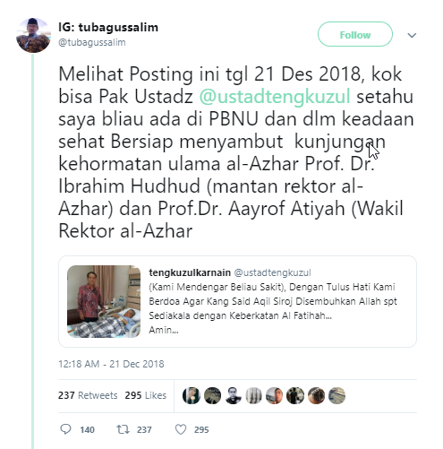 Ya Ampun, Ustaz Tengku Ikut Sebar Hoaks KH Said Aqil Sakit?