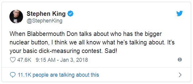 Cuitan Nyinyir Stephen King Buat Donald Trump Sepanjang 2018