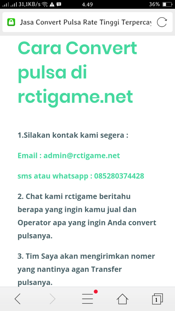 Penipuan Jasa Convert Pulsa Rctigame.net