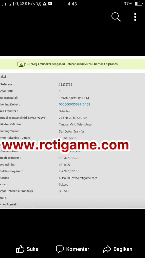 Penipuan Jasa Convert Pulsa Rctigame.net