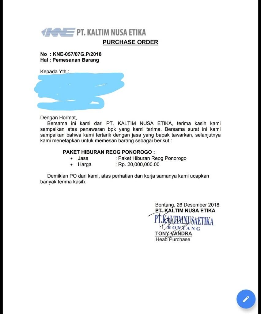 Penipuan Mengatasnamakan Tony Vandra dari PT Kaltim Nusa Etika(KNE) Bontang