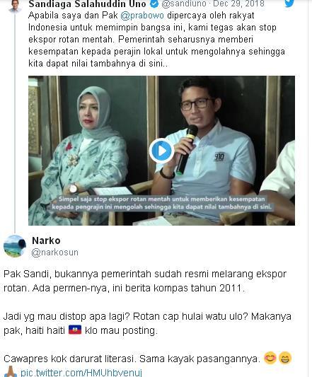 Bohong Lagi? Sandiaga Kena Skakmat Warganet Gara-gara Janji Untuk Setop Ekspor Rotan