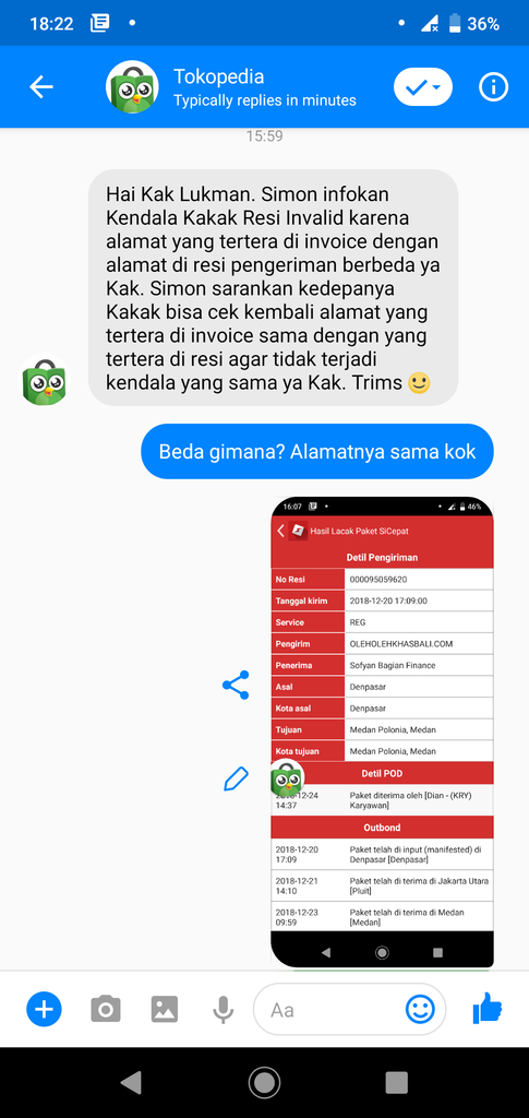 Tokopedia mengambil uang saya dengan alasan alamat tidak sesuai padahal sudah benar