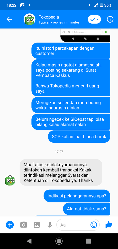 Tokopedia mengambil uang saya dengan alasan alamat tidak sesuai padahal sudah benar