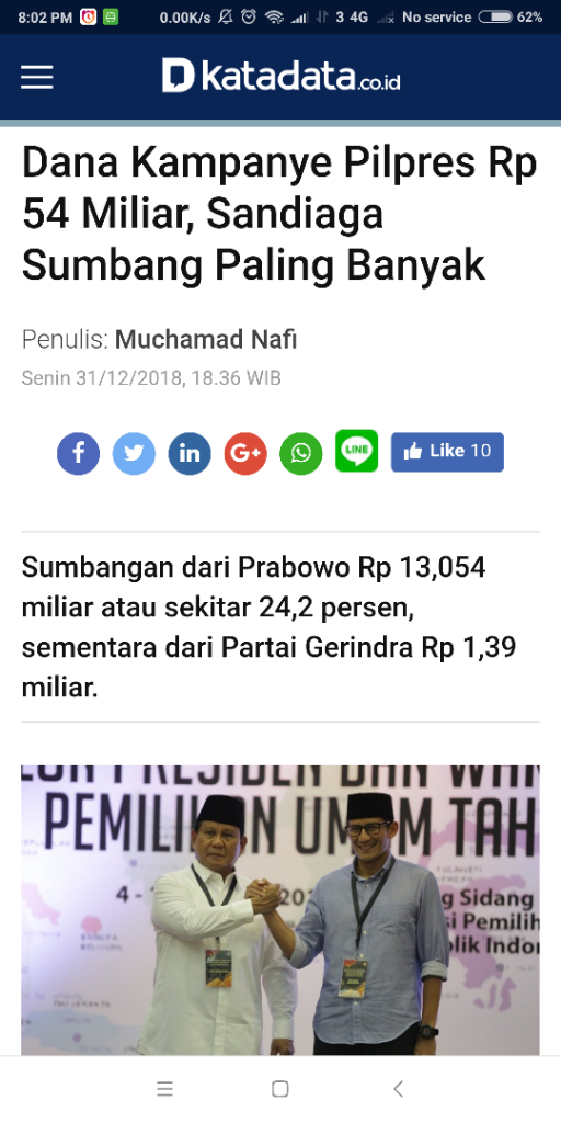 Dana Kampanye Prabowo-Sandiaga Uno Rp 54 Miliar