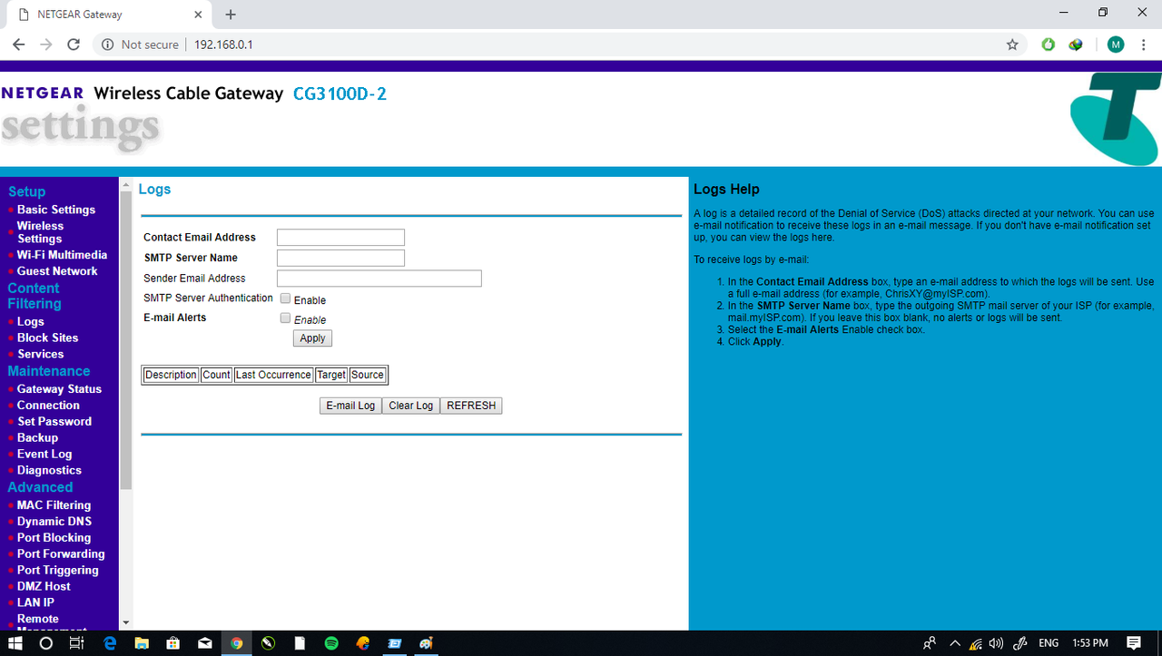 HELP SETTING NETGEAR CG3100D