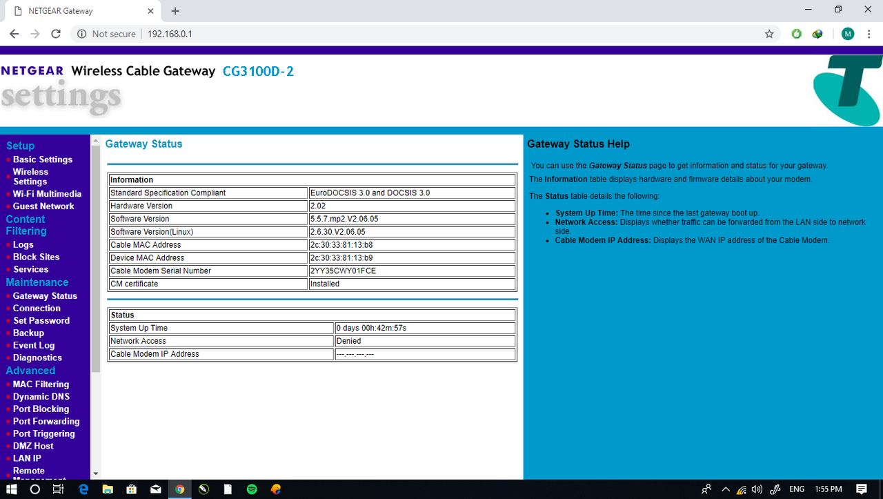 HELP SETTING NETGEAR CG3100D