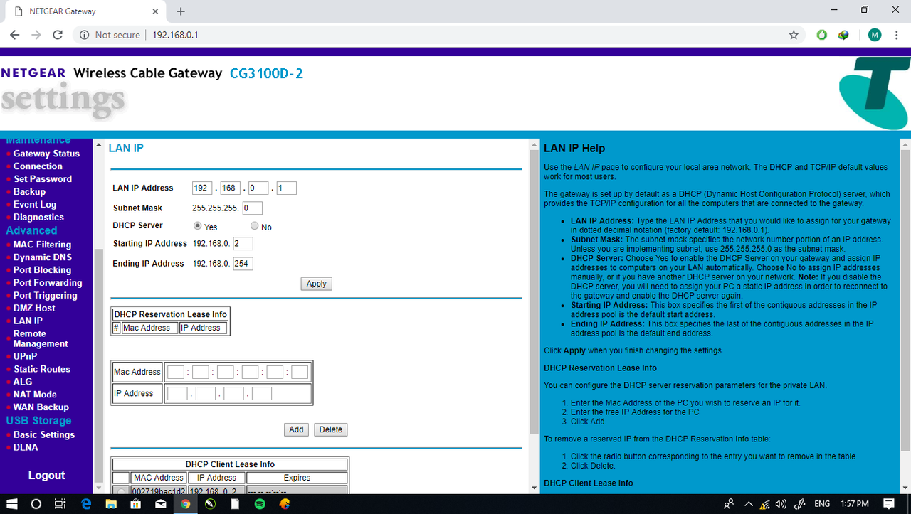 HELP SETTING NETGEAR CG3100D