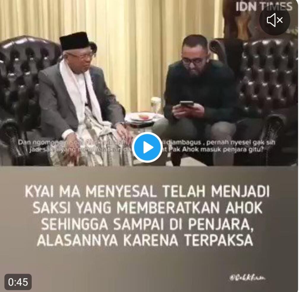 Mengaku Terpaksa, KH Ma'ruf Amin Menyesal Telah Penjarakan Ahok