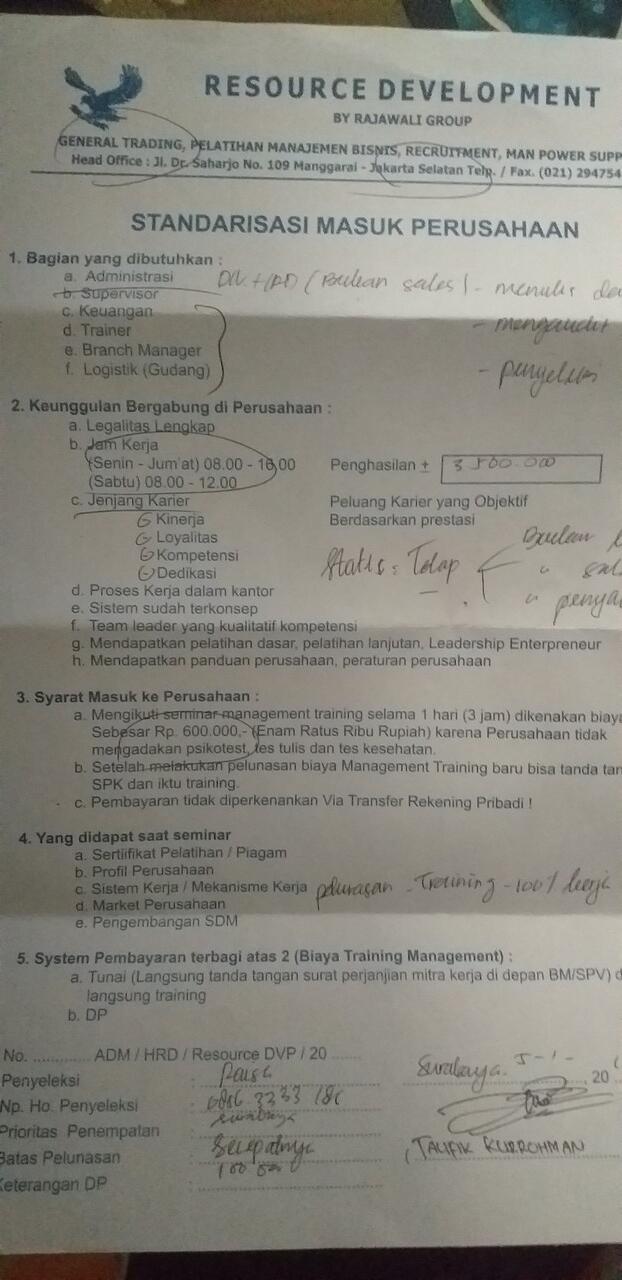 Penipuan Pt Resource Development Alias Pt Rajawali Prima Indonesia Kaskus