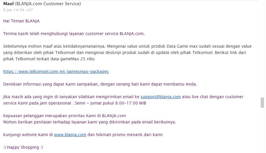 Kecewa layanan Blanja.com yang merubah deskripsi secara sepihak