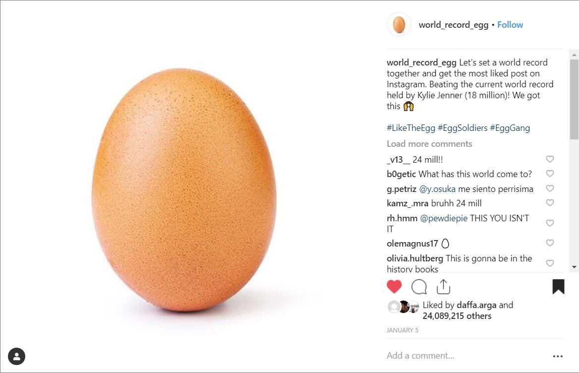 Pecahkan Rekor! Gambar Telur Ini Menjadi Paling Banyak Disukai Di Instagram!