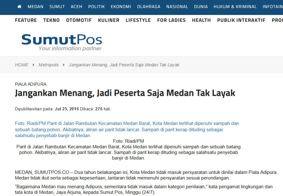 KOTA MEDAN Dinobatkan Sebagai Kota Paling Kotor oleh Kementerian Lingkungan Hidup