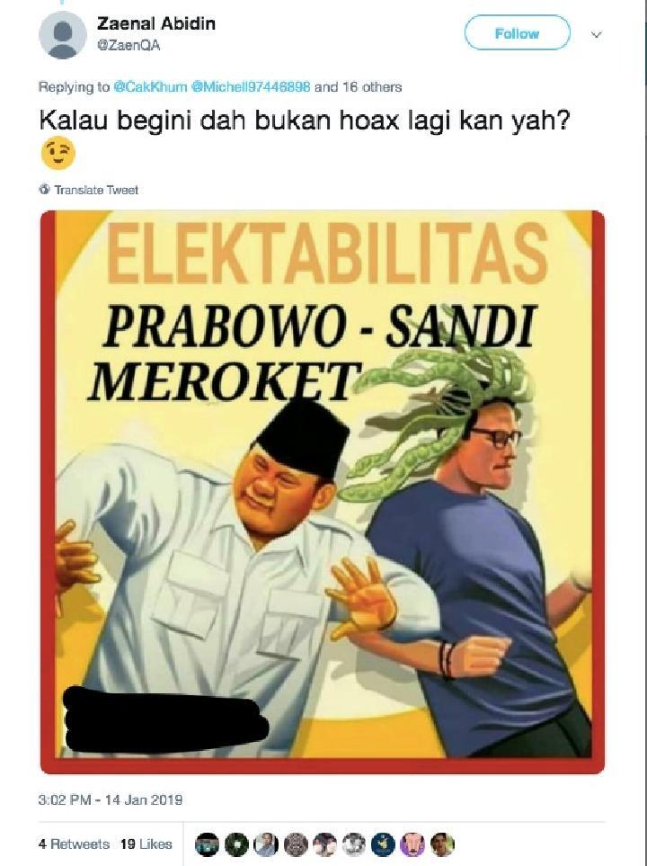 Fakta atau Hoax&#93; Benarkah Tempo Menurunkan Laporan Elektabilitas Prabowo-Sandi Meroke