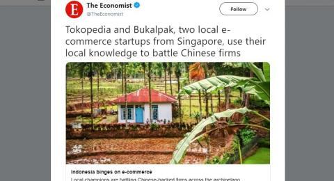 Sebut Bukalapak dan Tokopedia dari Singapura, The Economist Diejek Warganet